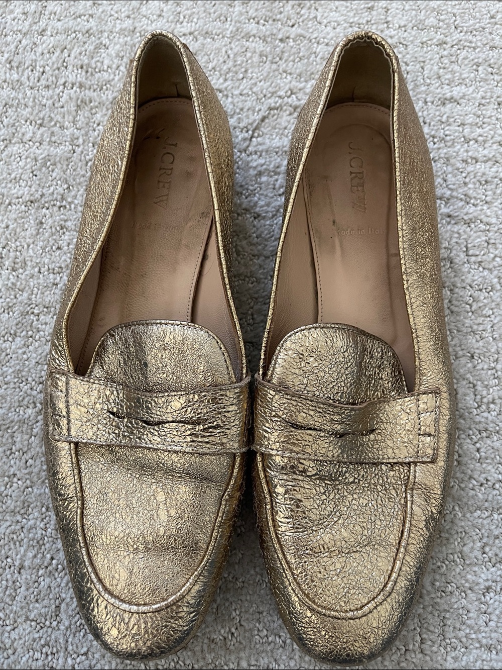 J. Crew Charlie Metallic Gold Leather Penny Loafers